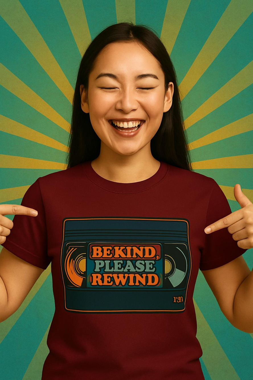 Retro VHS _Be Kind Rewind_ T Shirt Maroon